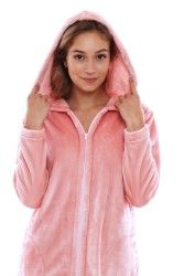 SIENA dlouhý župan s kapucí a zipem, Růžová perla, vel. XL, galerie